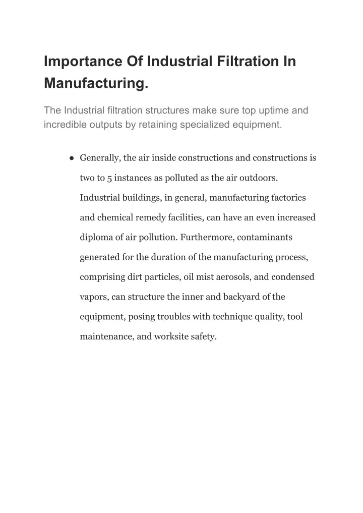 importance of industrial filtration