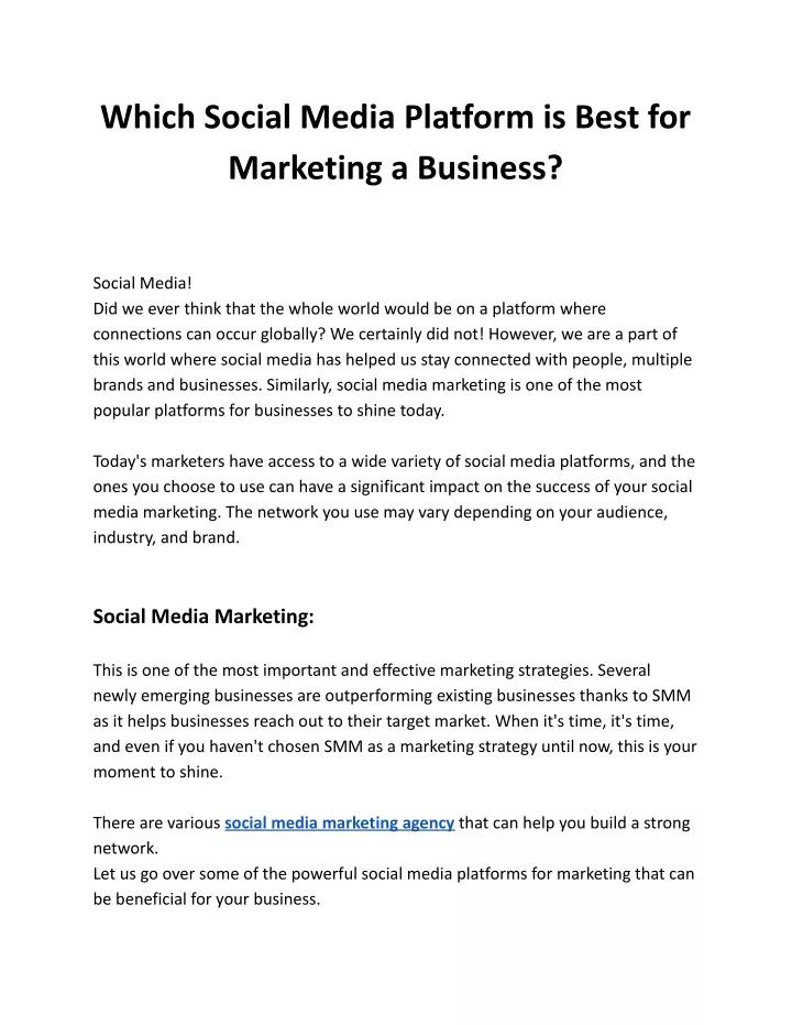 which social media platform is best for marketing