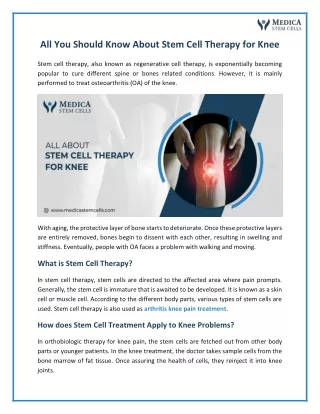 Stem Cell Therapy for Knee : Everything to Know