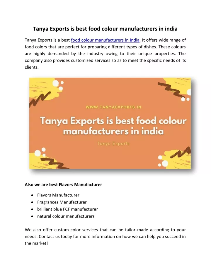 tanya exports is best food colour manufacturers