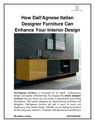 How Dall'Agnese Italian Designer Furniture Can Enhance Your Interior Design