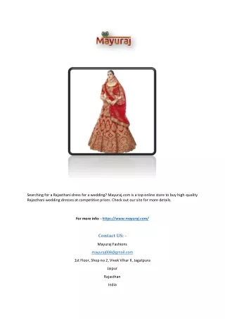 Rajasthani Dress | Mayuraj.com