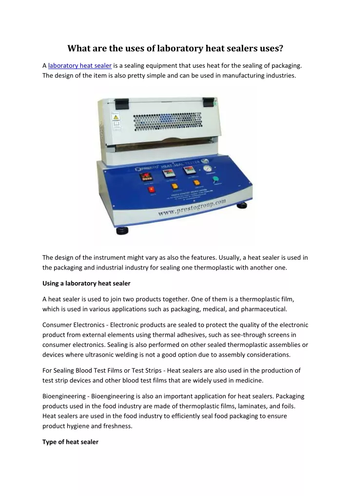 what are the uses of laboratory heat sealers uses