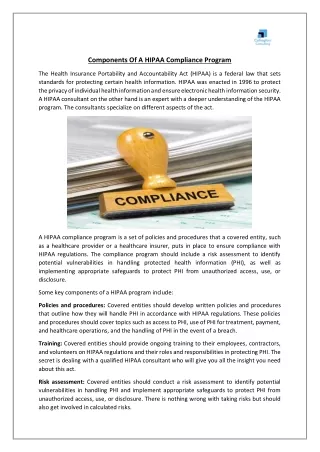 Components Of A HIPAA Compliance Program