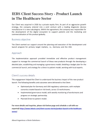iebs client success story product launch in the healthcare sector