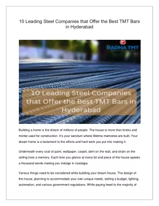 10 Leading Steel Companies that Offer the Best TMT Bars in Hyderabad
