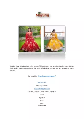 Rajasthani Dress for Women | Mayuraj.com