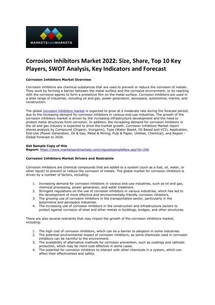 corrosion inhibitors market 2022 size share