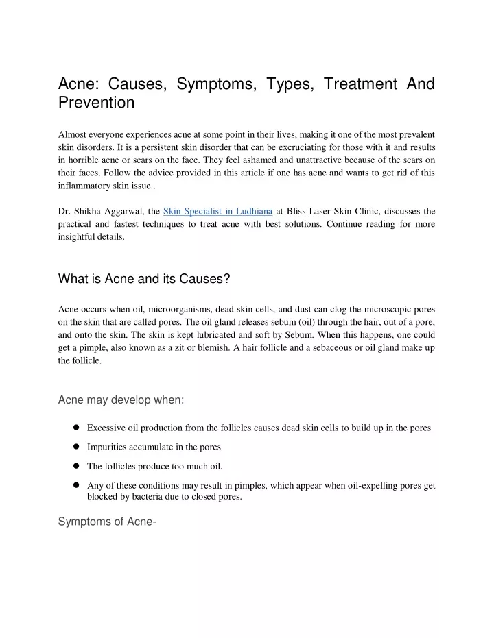 acne causes symptoms types treatment