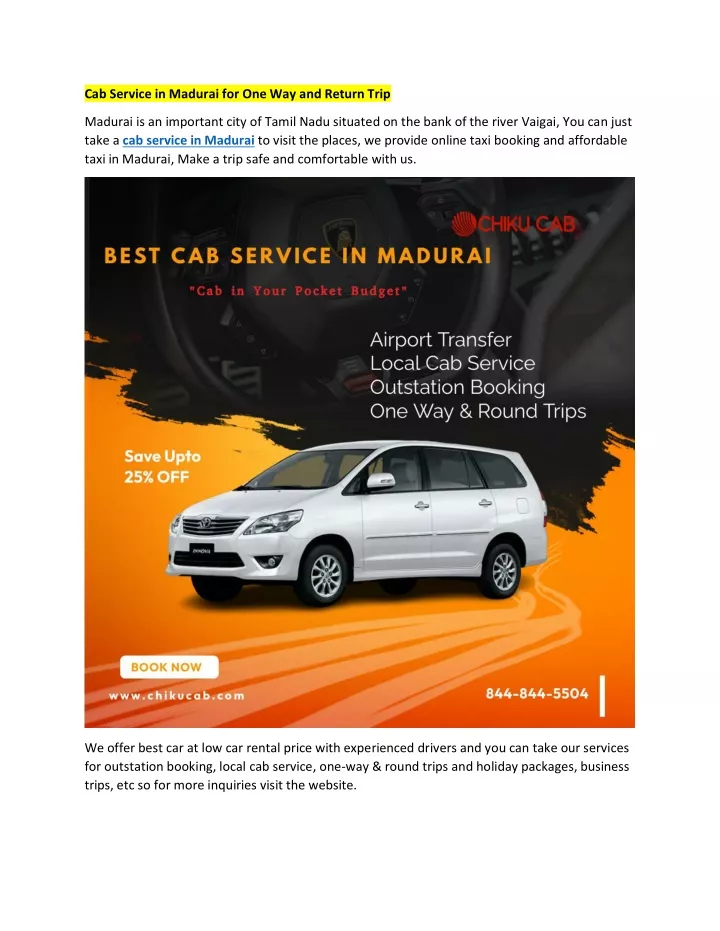 cab service in madurai for one way and return trip