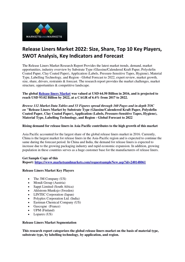 release liners market 2022 size share