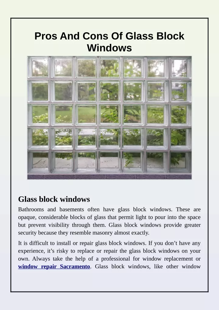 pros and cons of glass block windows