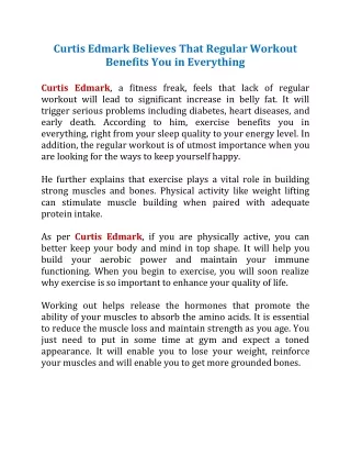 curtis edmark believes that regular workout