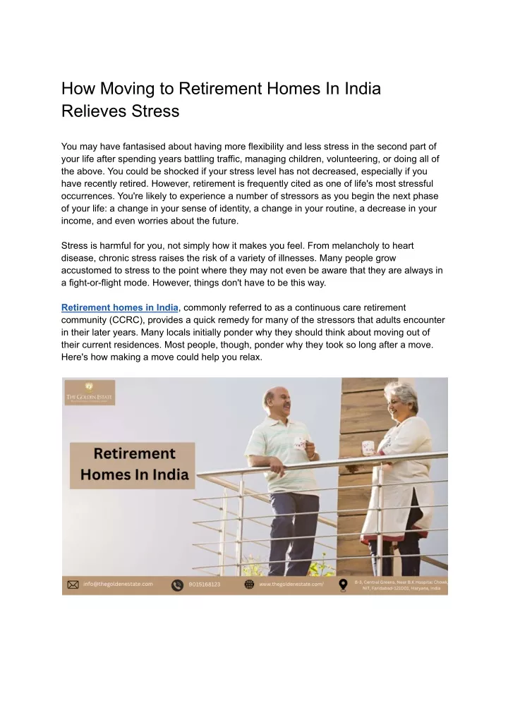 how moving to retirement homes in india relieves