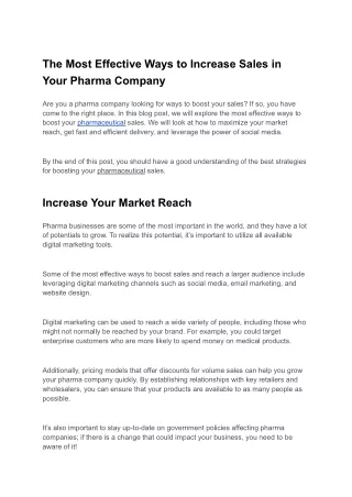 The Most Effective Ways to Increase Sales in Your Pharma Company- Osiante Biotech