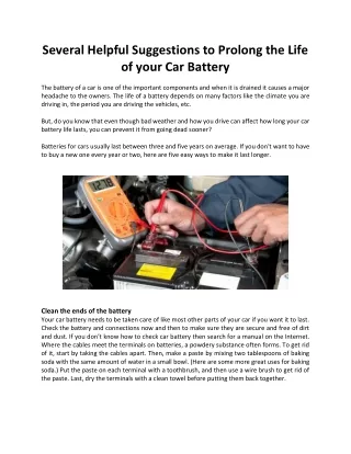 Several Helpful Suggestions to Prolong the Life of your Car Battery