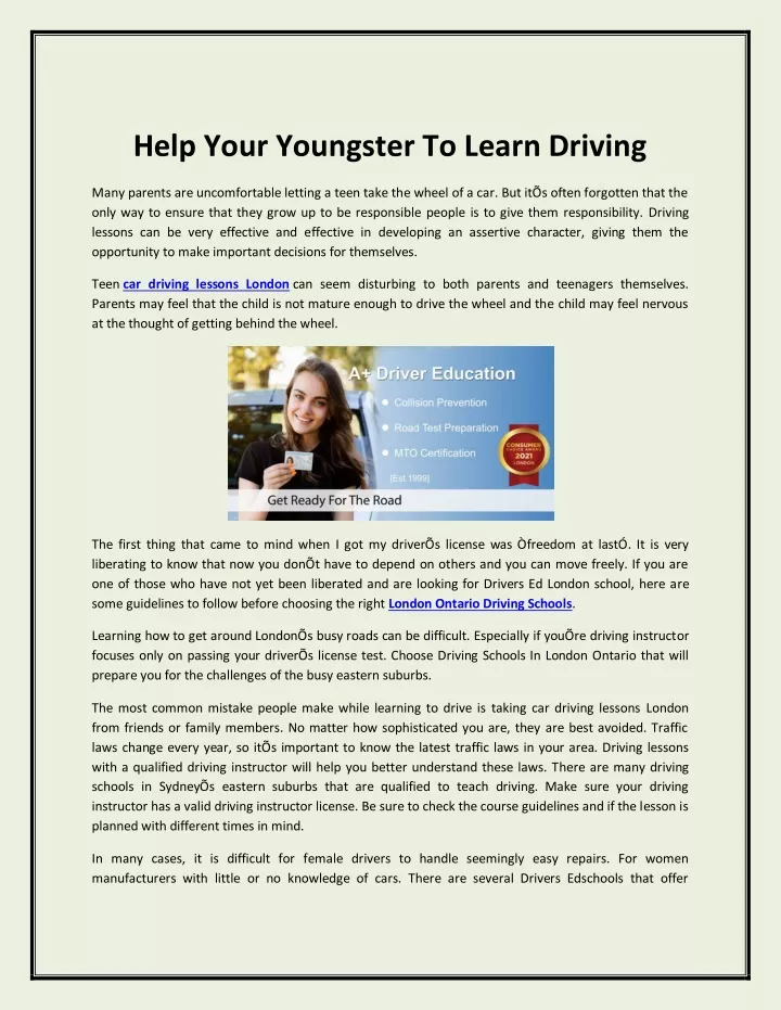 help your youngster to learn driving