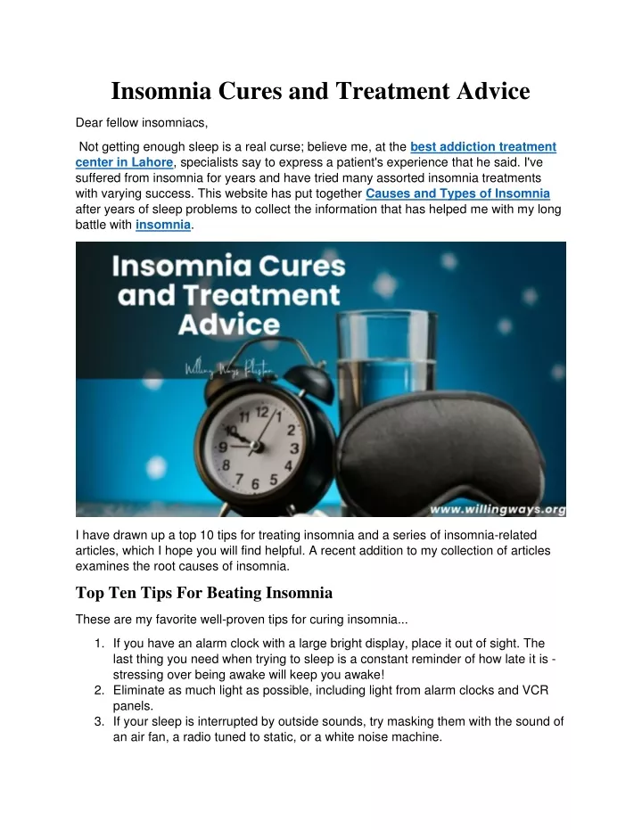 insomnia cures and treatment advice