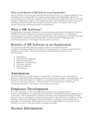 What are the Benefits of HR Software in an Organization