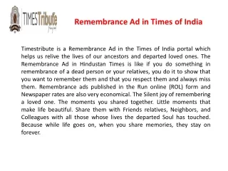 Remembrance Ad in Times of India