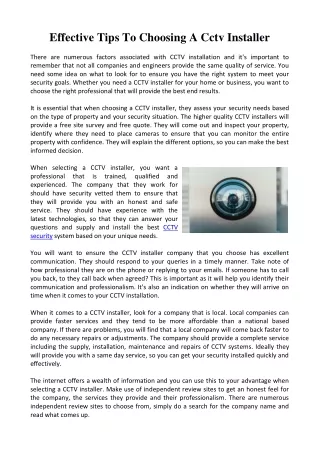 Effective Tips To Choosing A Cctv Installer