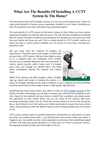 What Are The Benefits Of Installing A CCTV System In The Home