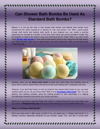 Can Shower Bath Bombs Be Used As Standard Bath Bombs