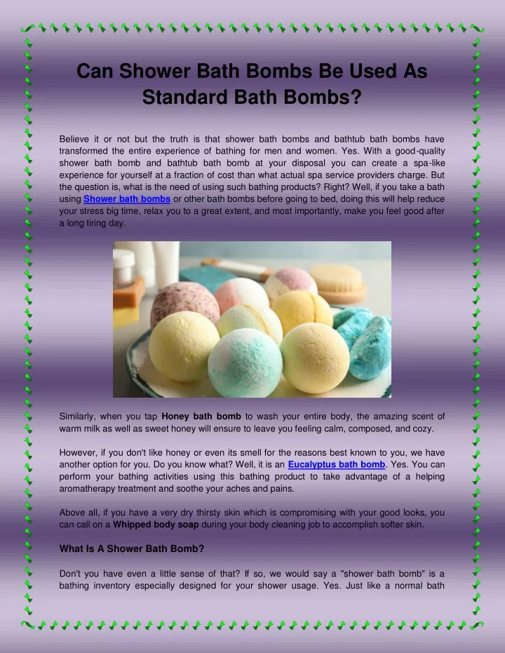 can shower bath bombs be used as standard bath