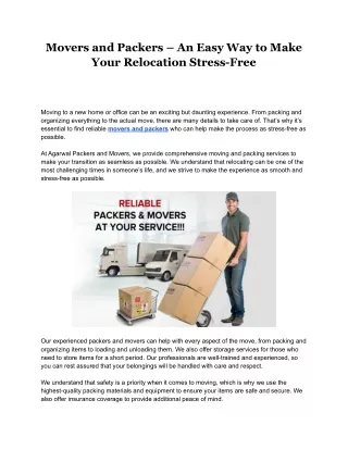 Movers and Packers – An Easy Way to Make Your Relocation Stress-Free