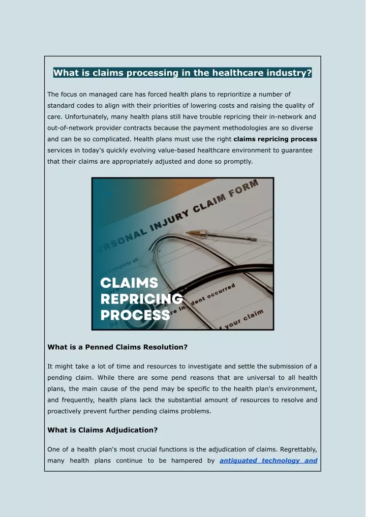 what is claims processing in the healthcare