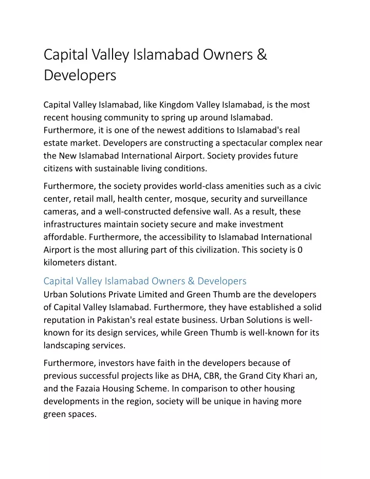 capital valley islamabad owners developers