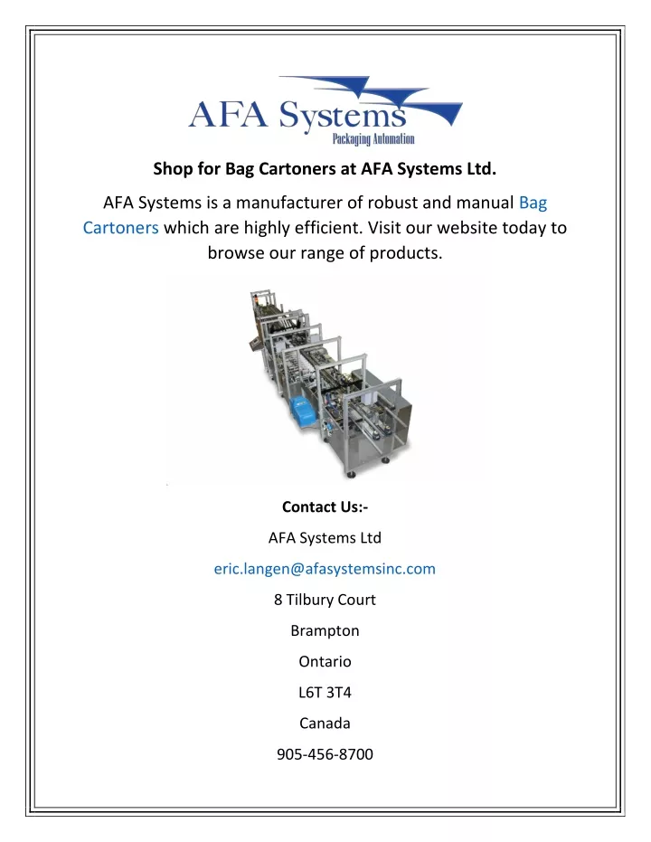 shop for bag cartoners at afa systems ltd