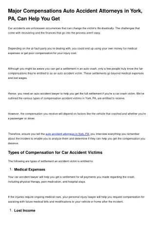 Major Compensations Auto Accident Attorneys in York, PA, Can Help You Get