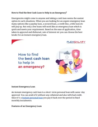 How to Find the Best Cash Loan to Help in an Emergency