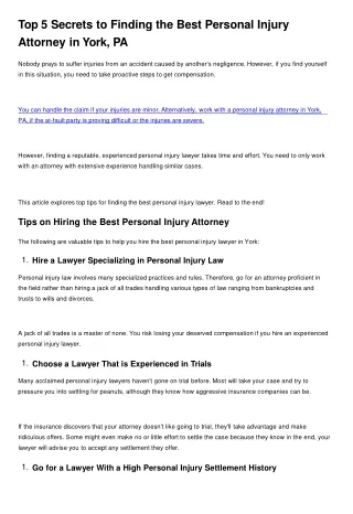 Top 5 Secrets to Finding the Best Personal Injury Attorney in York, PA