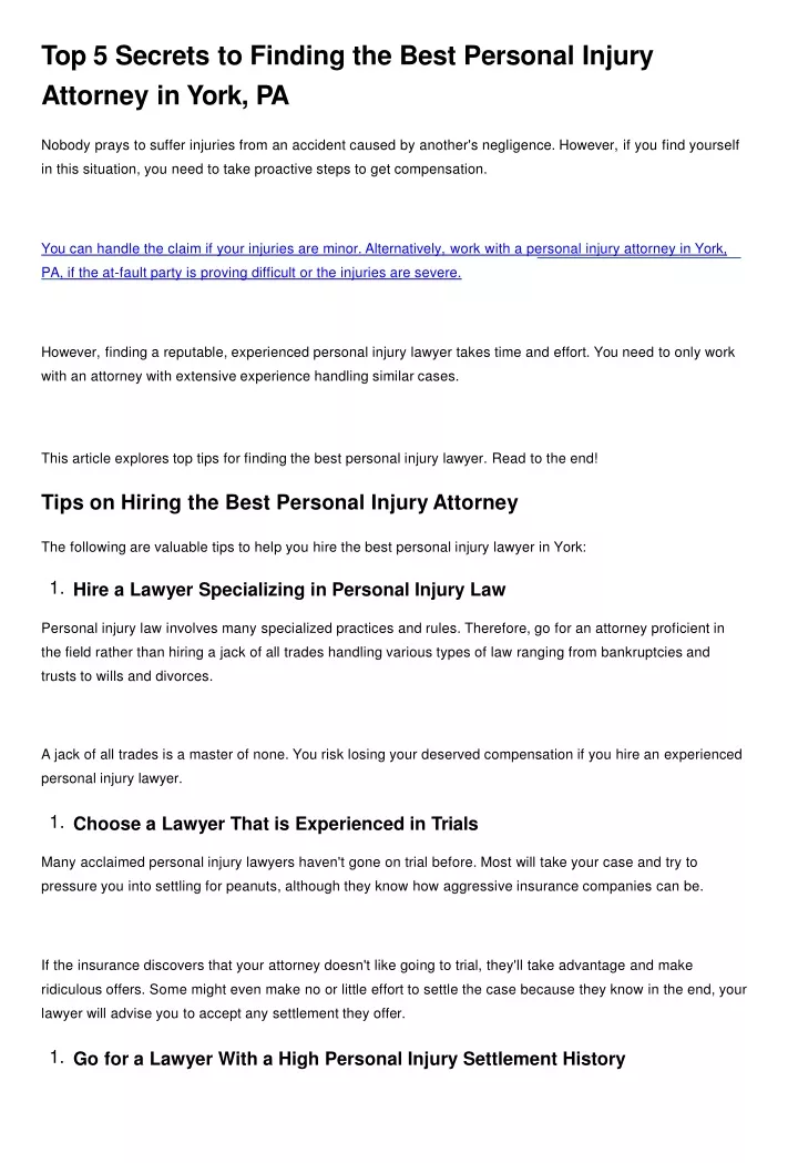 top 5 secrets to finding the best personal injury