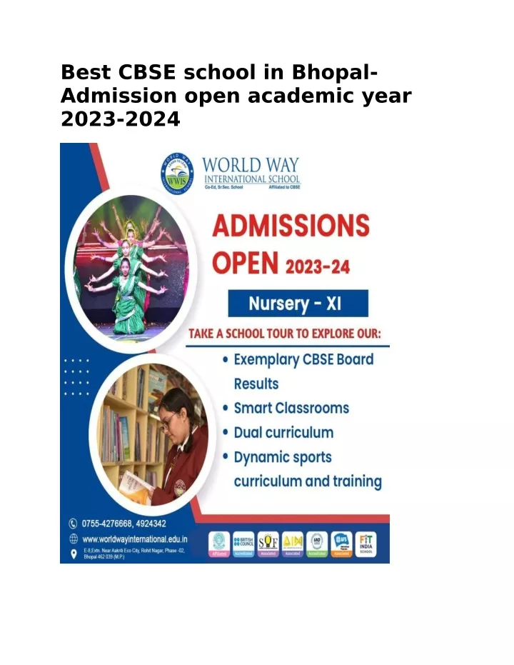 best cbse school in bhopal admission open