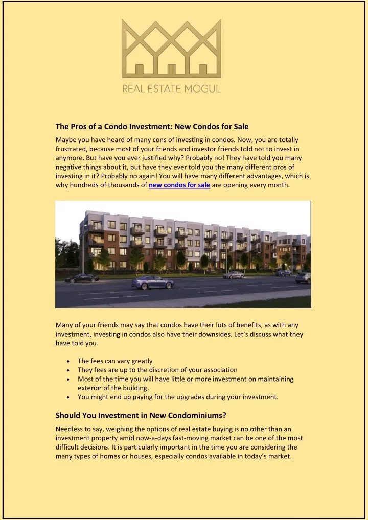 the pros of a condo investment new condos for sale
