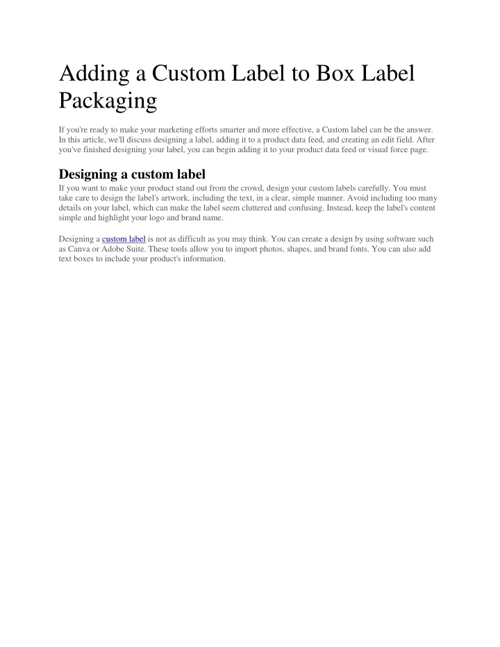 adding a custom label to box label packaging