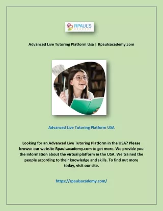 Advanced Live Tutoring Platform Usa | Rpaulsacademy.com