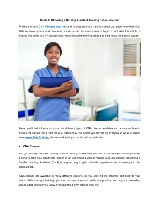 Guide to Choosing a Nursing Assistant Training School near Me