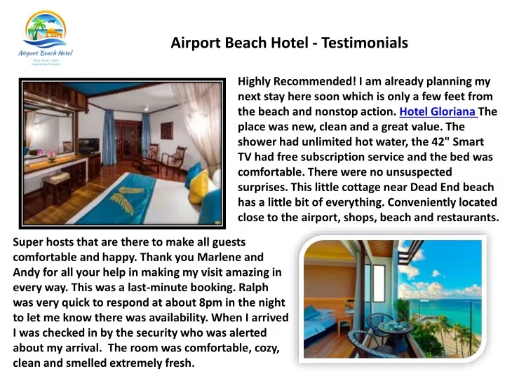 airport beach hotel testimonials