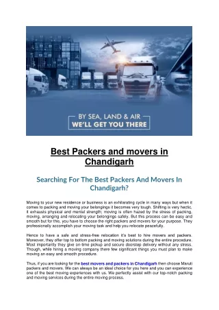 Best Packers and movers in Chandigarh