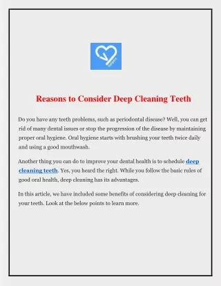 Reasons to Consider Deep Cleaning Teeth