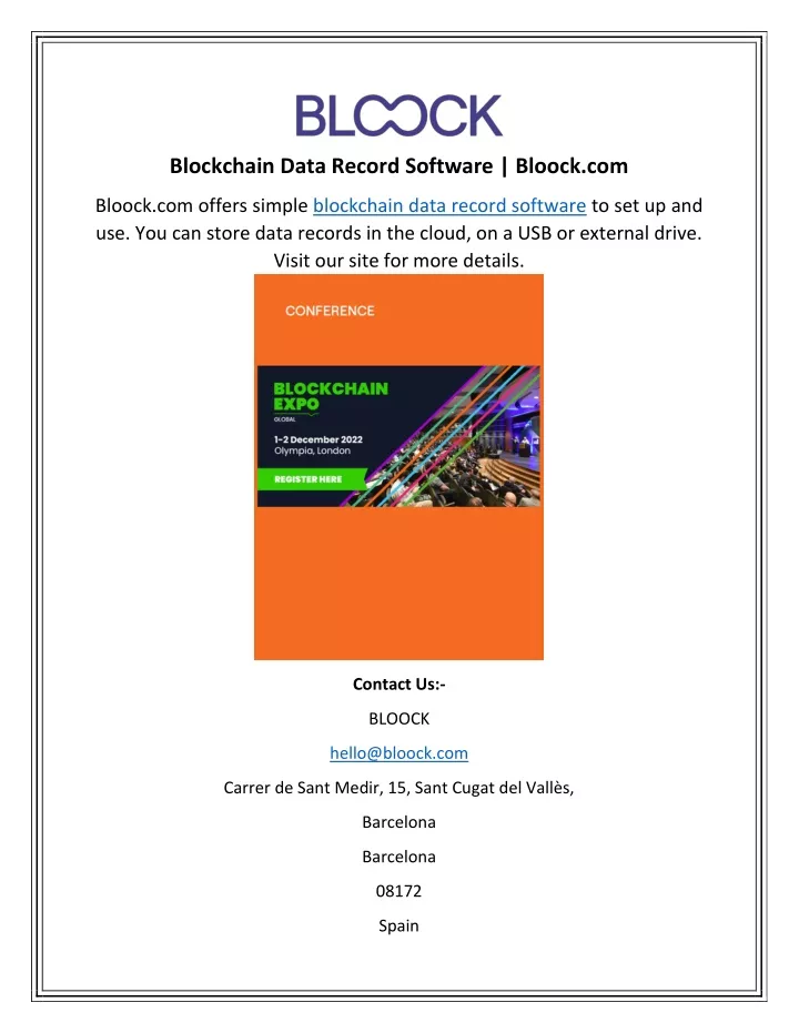 blockchain data record software bloock com