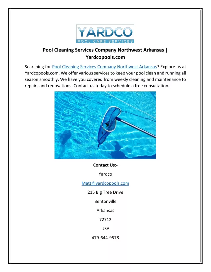 pool cleaning services company northwest arkansas