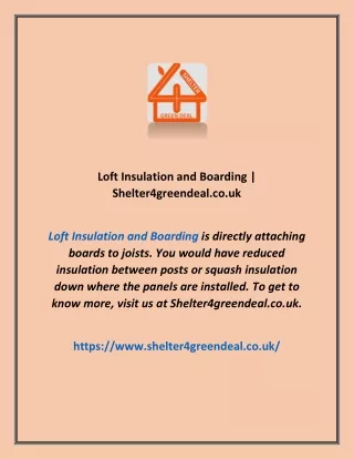 Loft Insulation and Boarding | Shelter4greendeal.co.uk
