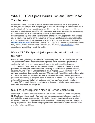 What CBD For Sports Injuries Can and Can't Do for Your Injuries