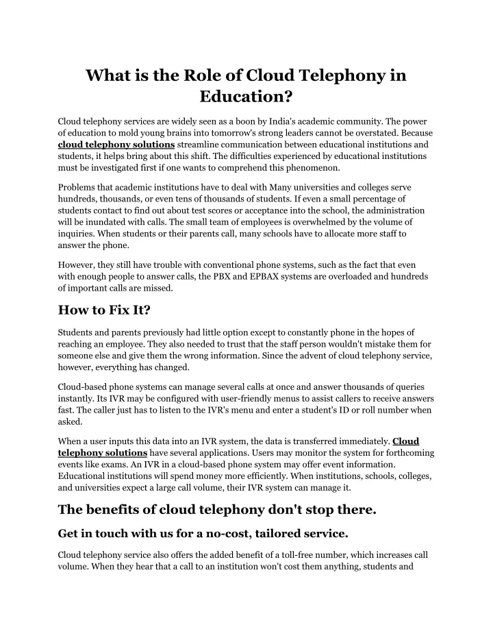 what is the role of cloud telephony in education