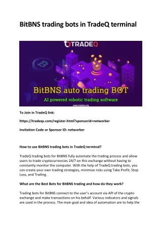 BitBNS trading bots in TradeQ terminal